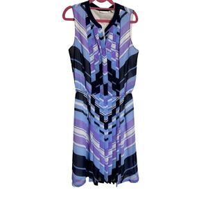 New York & Company Dress Womens Medium Multicolor Blouson Pleated Sleeveless